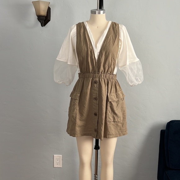 ZARA Pinafore Dress with Pockets - Green - Size: Large - Picture 13 of 15